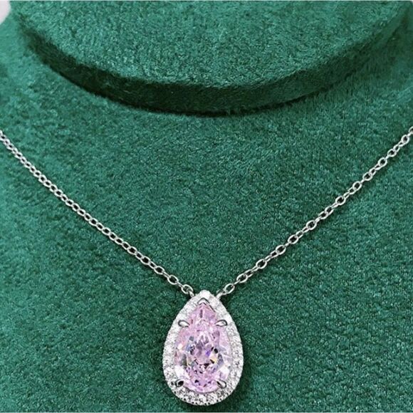 Pink sapphire Diamond silver necklace - Picture 3 of 4